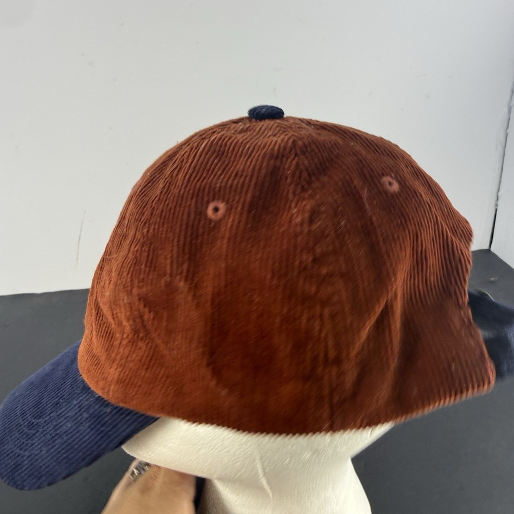 ShortCircuitStyles Vintage Corduroy Bear Embroidered Hat Rust Navy Brown Cap - Picture 2 of 5